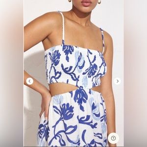 Faithfull the Brand Blue and White Midi Dress